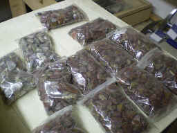 Red flame agate & other agates in pound bags.