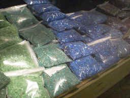 Peridot-color quartz (D), greener-than-usual amazo