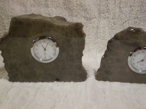 Desk or shelf clocks of Petosky stone.