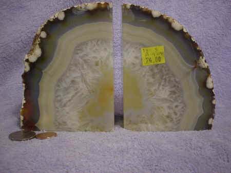 Brazilian agate bookends having variants of honey 