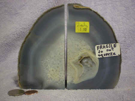 Brazilian agate bookends in shades of bluish gray,