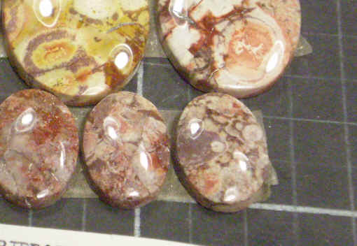 Cabochons of bird's eye rhyolite.